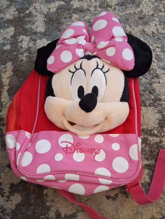 Disney Accessories - Disney Pink Polka Dot Minnie Plush Backpack with Red Accents